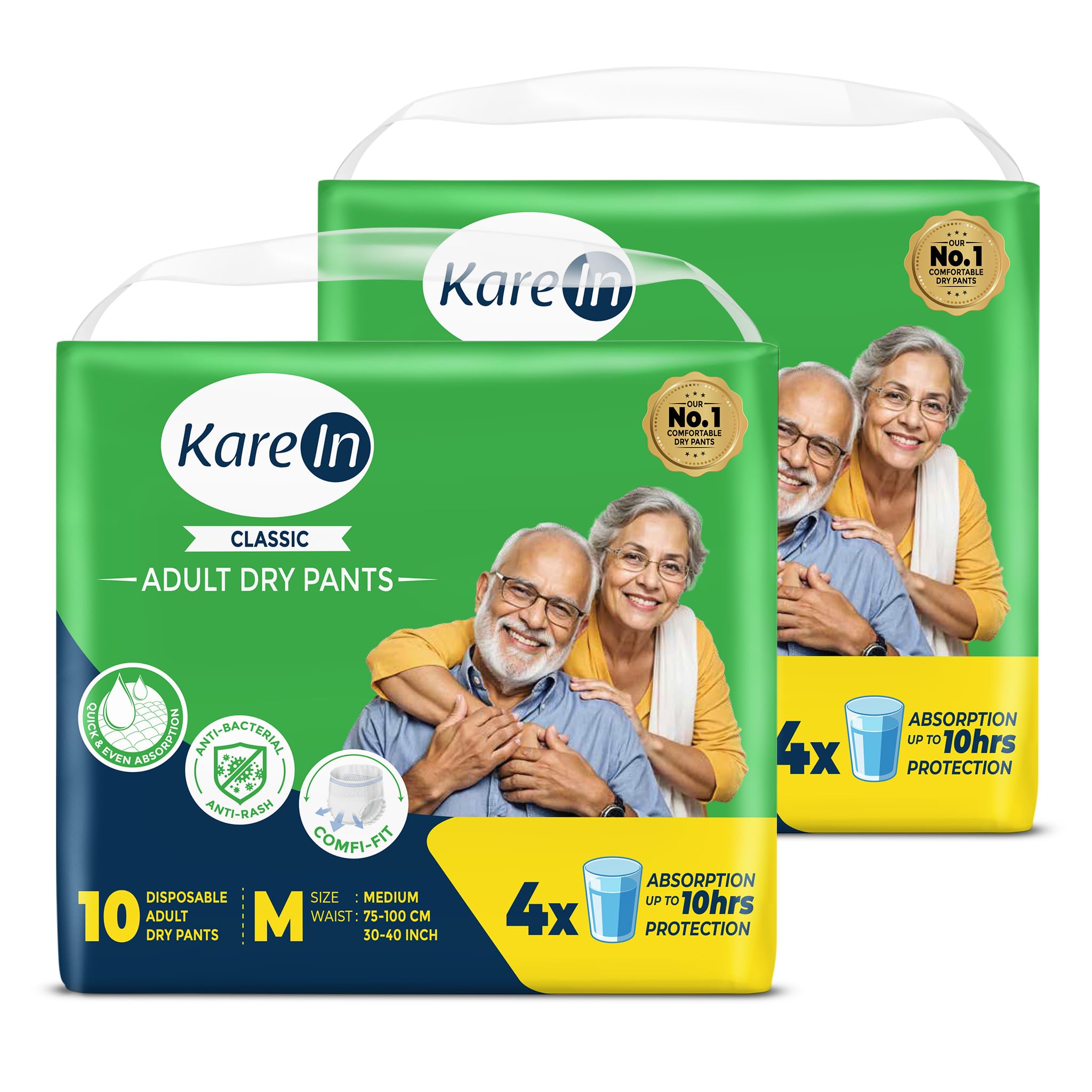 Karein Classic Adult Diaper Pant M Size, Medium, Waist (75100 Cm 3040), 20 Unit, Long Protection Hour, Unisex, Quick & Even 