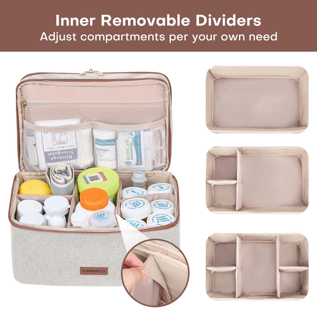Lexeeco Medicine Bag for Traveling, Dual Layers Medicine Pill Organizer Medication Pill Bottle Storage with Lockable Zipper, Med