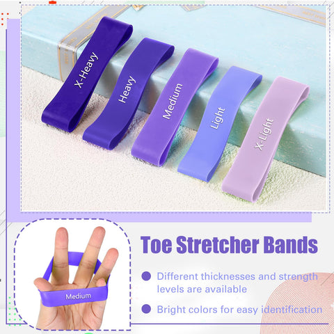 WinnerWhy Set of 5 Toe Stretcher Bands for Bunions Big Toe Exercise Strap Strong Loop Resistance Bands with Carry Bag for Correc