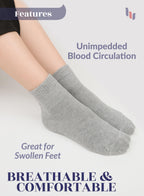 Hugh Ugoli Women Diabetic Ankle Socks, Super Soft & Thin Bamboo Socks, Wide & Loose, Non-Binding Top & Seamless Toe, 4 Pairs, Li