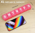 XL Weekly Pill Organizer 7 Day, MOLN HYMY 1 Week Jumbo Pill Dispenser Case One Time a Day, Daily Medicine Container to Hold Medi