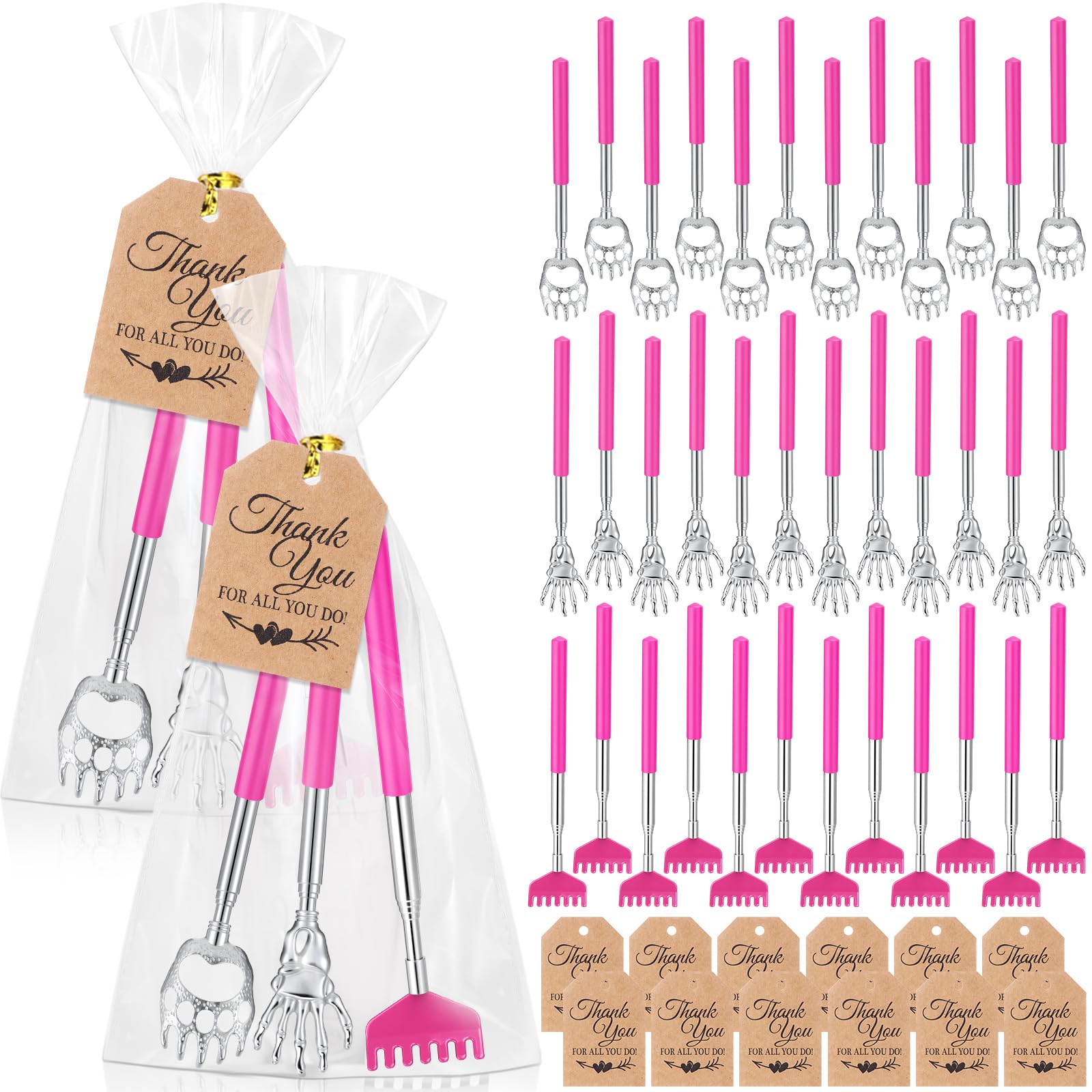 Funnymoom 60 Pcs Massage Gifts for Men Women Back Scratcher with Rubber Handles Metal Extendable Back Scratchers with Gift Tags 