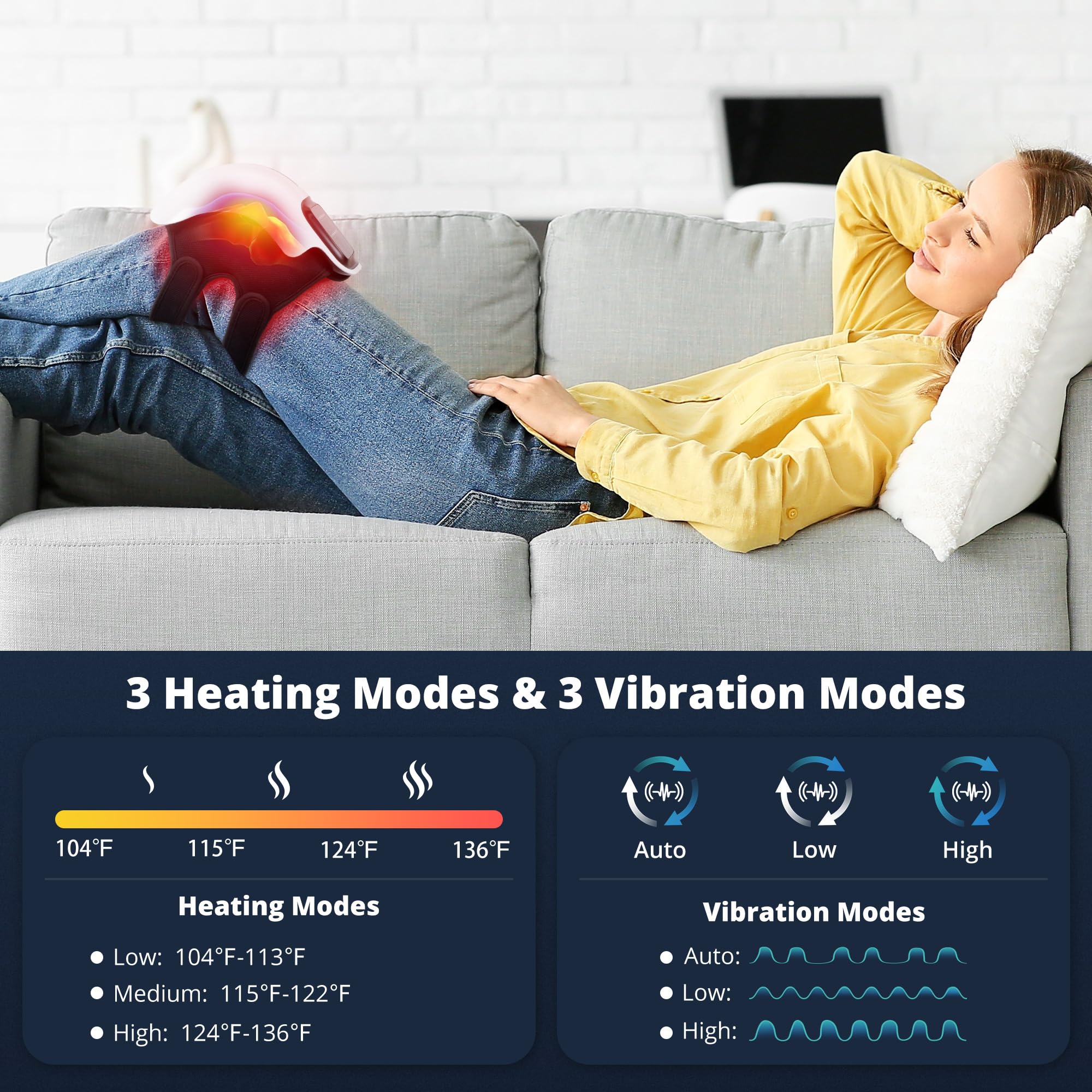 Medcursor Knee Massager, Cordless Heated Knee Massager with 3 Heating Levels, 3 Vibration Modes, LED Screen & Adjustable Straps,