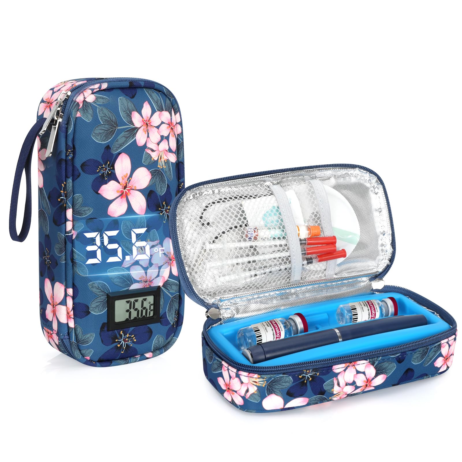 YOUSHARES Insulin Cooler Travel Case for Pen & Vials, Temperature Display Diabetic Medication Cooling Bag with Protective Ice Br
