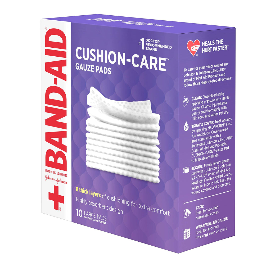 Band-Aid Brand Cushion Care First Aid Large Gauze Pads, 4 X 4, 10 Count, Pack of 6