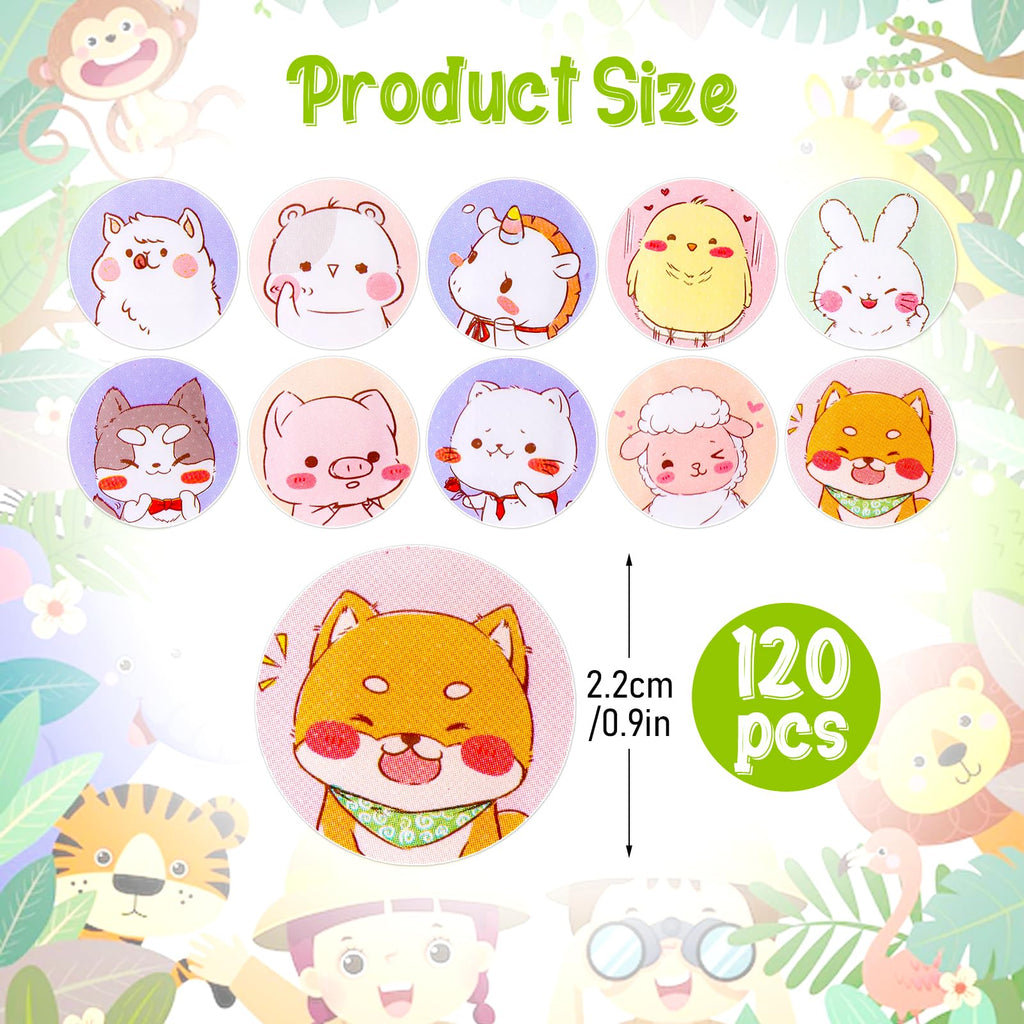 120Pcs Kids Bandages 10 Styles Cute Cartoon Bandaids Variety Pack,0.9In Round Vaccination Bandage Adhesive Dot Flexible Fabric K