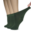 Hugh Ugoli Women's Bamboo Ankle Loose Fit Diabetic Socks, Soft, Seamless Toe, Wide Stretchy, Non-Binding Top, 3 Pairs, Army Gree