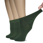 Hugh Ugoli Women's Bamboo Ankle Loose Fit Diabetic Socks, Soft, Seamless Toe, Wide Stretchy, Non-Binding Top, 3 Pairs, Army Gree