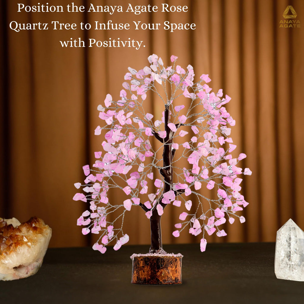 Rose Quartz Crystal Trees for Home Decor, Office Desk Decoration, Chakra Healing Crystals and Stone for Positive Energy, Money,