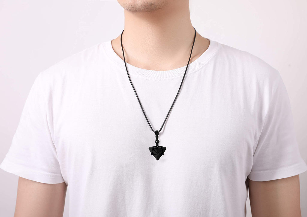 XIANNVXI Black Obsidian Healing Crystal Stone Necklace Spirtual Pyramid Gemstone Pendant Necklaces Adjustable Rope Natural Reiki