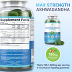 Ashwagandha Gummies (Max Strength - 750mg/Gummy) (90ct - Up to 3 Month Supply) Support Calm Mood, Relaxation & Cognitive Support