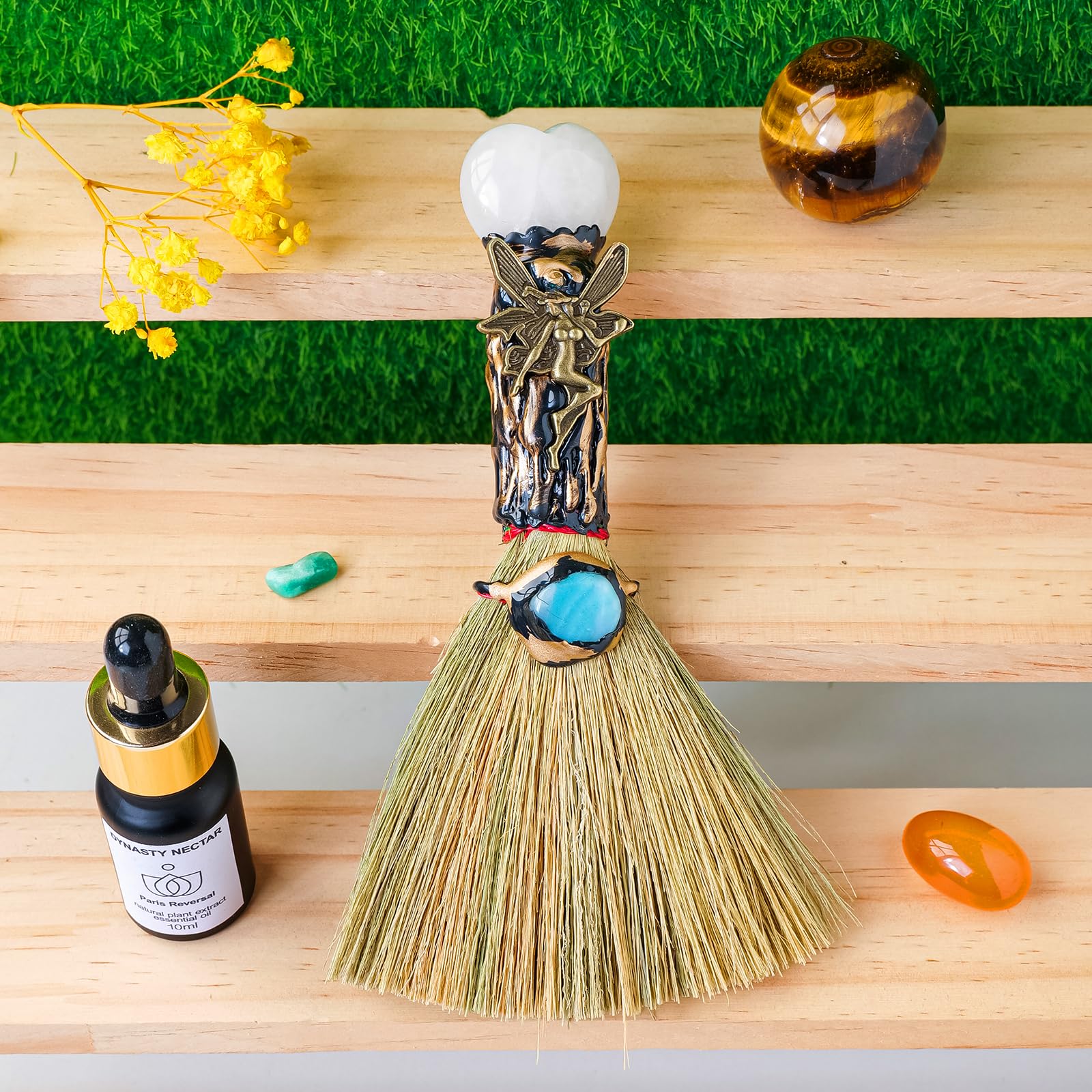 Natural Clear Quartz Magic Witch Broom - Handcrafted Love Crystal for Energy Cleansing & Chakra Balancing - Reiki Healing Tool w