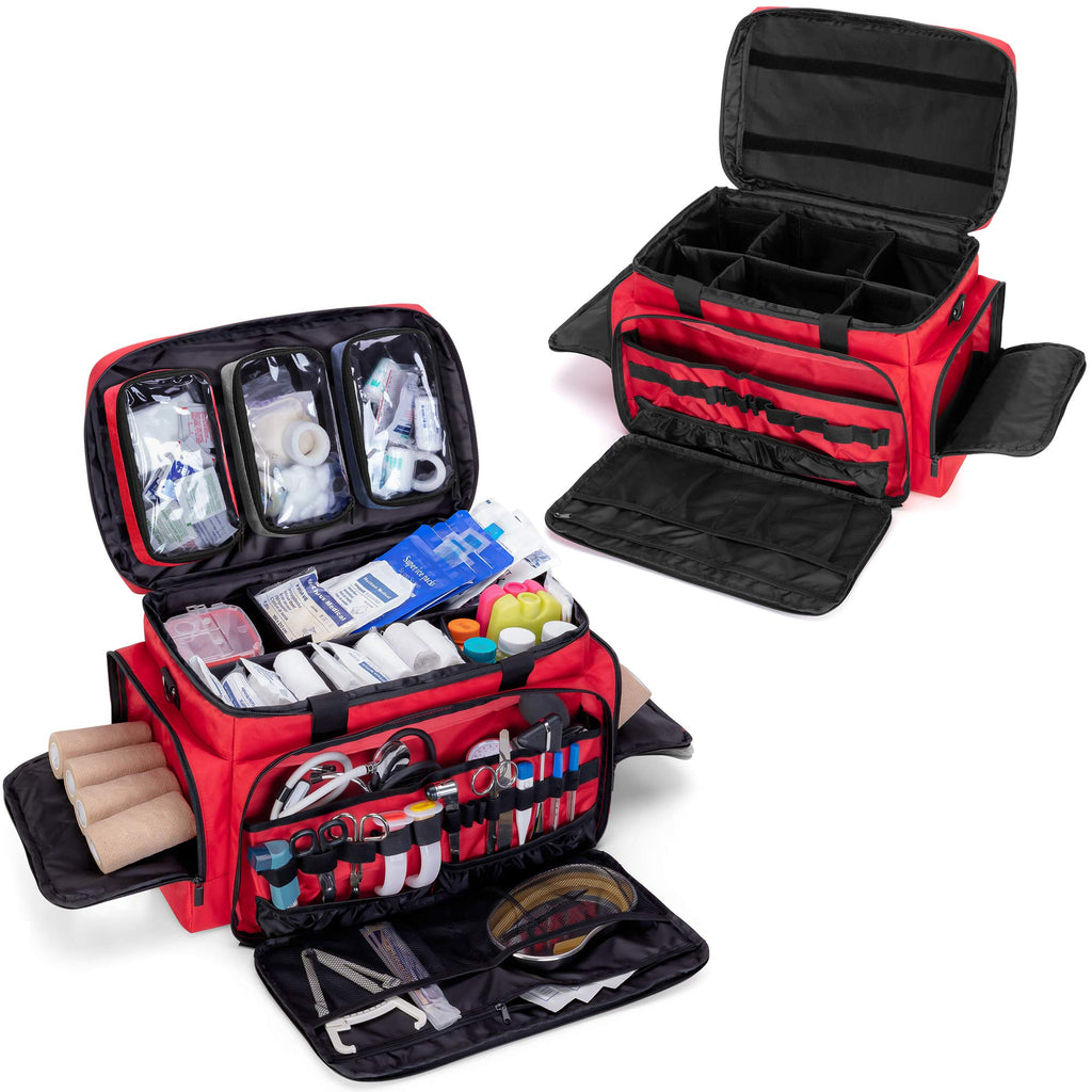 Trunab First Aid Bag Empty, Professional Medical Bag Emergency Responder Trauma Bag with Inner Dividers and Anti-Slip Bottom, Id