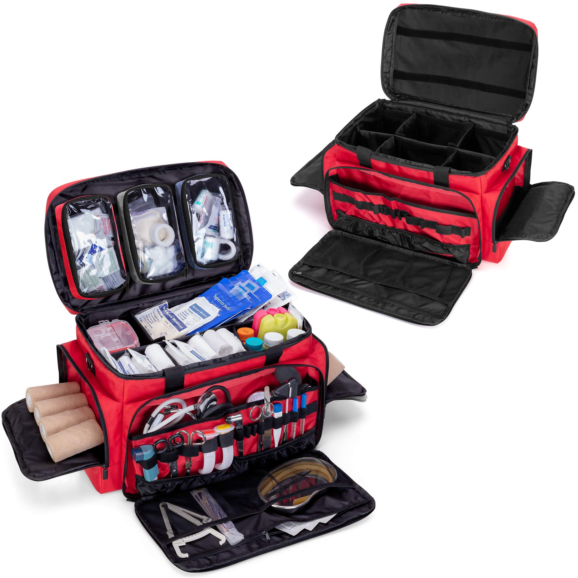 Trunab First Aid Bag Empty, Professional Medical Bag Emergency Responder Trauma Bag with Inner Dividers and Anti-Slip Bottom, Id
