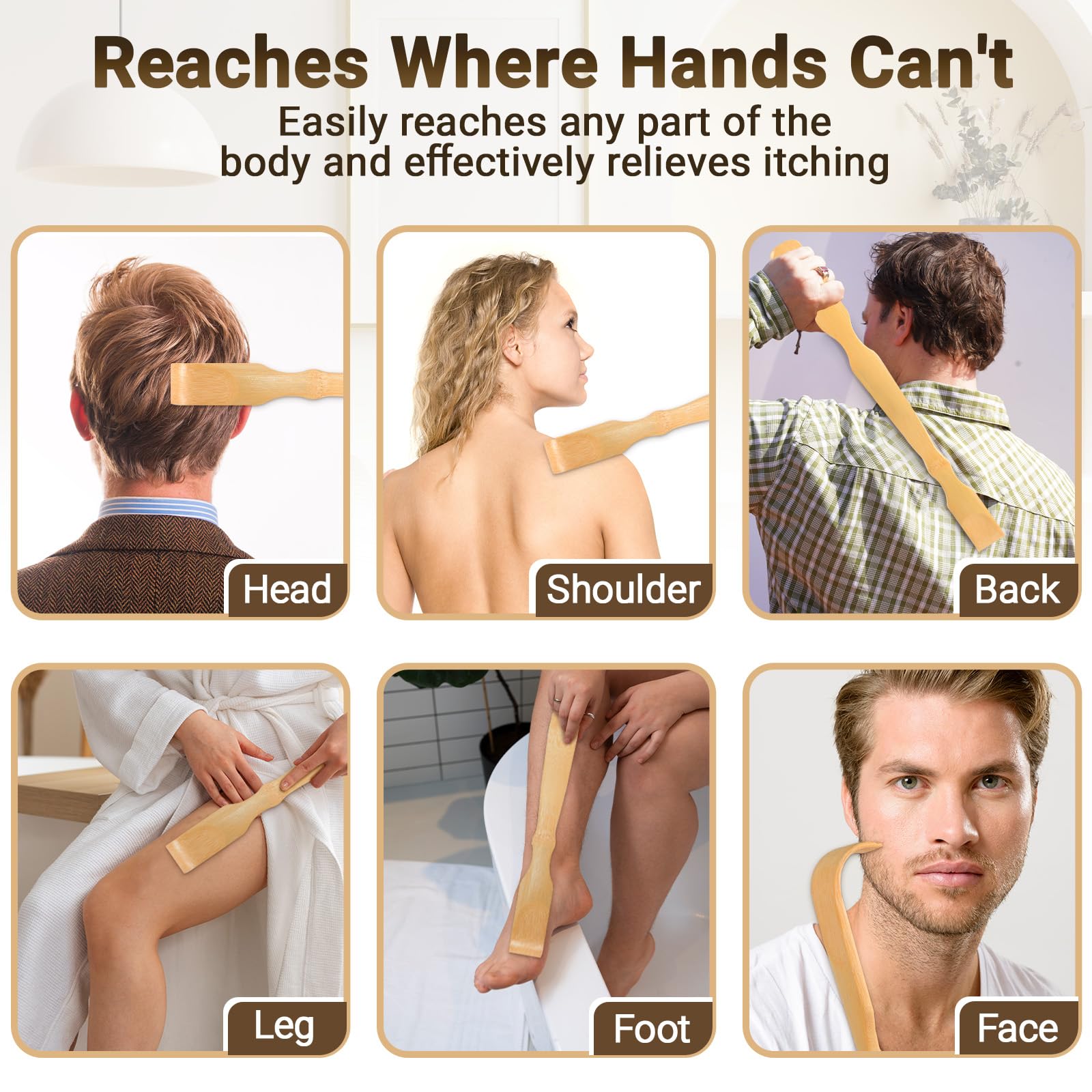 Renook Wooden Bamboo Back Scratcher, 4 PCS 17 Inch Long Handle Back Scratchers for Adults Men Women,Large Long Handle Wood Back