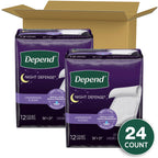 Depend Underpads, Disposable Incontinence Bed Pads for Adults, Slip Resistant, 36x 21, 24 Count (2 Packs of 12) (Packaging May V