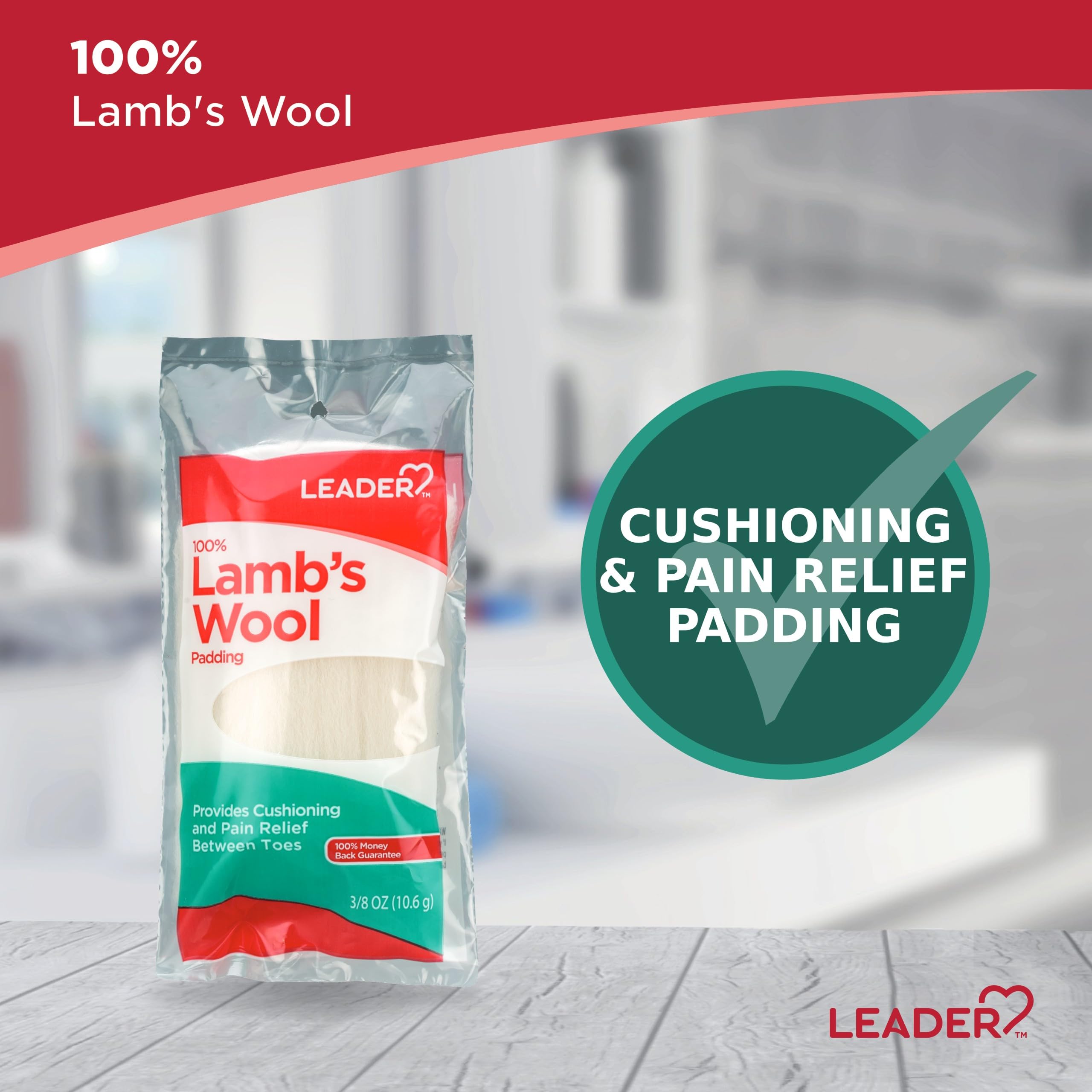 LEADER 100% Lambs Wool Padding, Provides Cushioning Comfort and Pain Relief Between Toes, 3/8 oz, 3 Pack