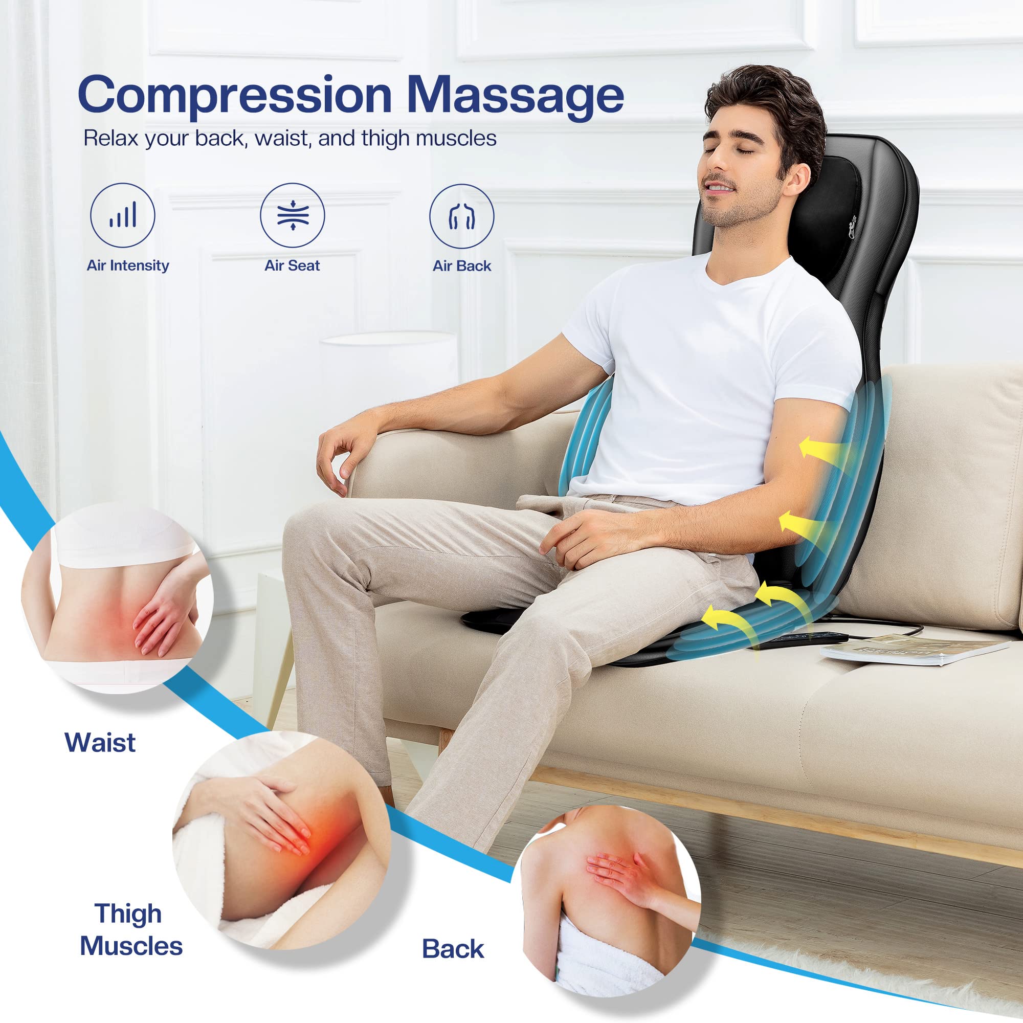 COMFIER Shiatsu Neck Back Massager with Heat,2D/3D Massage Chair Pad with App Control,Deep Tissue Kneading Massage Chair Pad wit