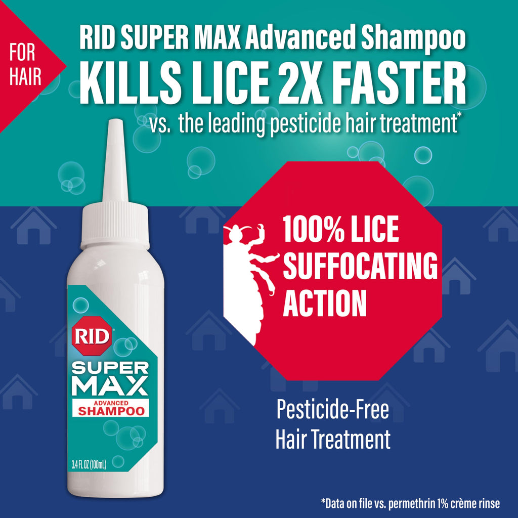 RID Super MAX 5-in-1: Hair & Home Complete Lice Treatment Kit, Kills Super Lice & Eggs in Hair & Home, 3.4 FL OZ Lice Shampoo +