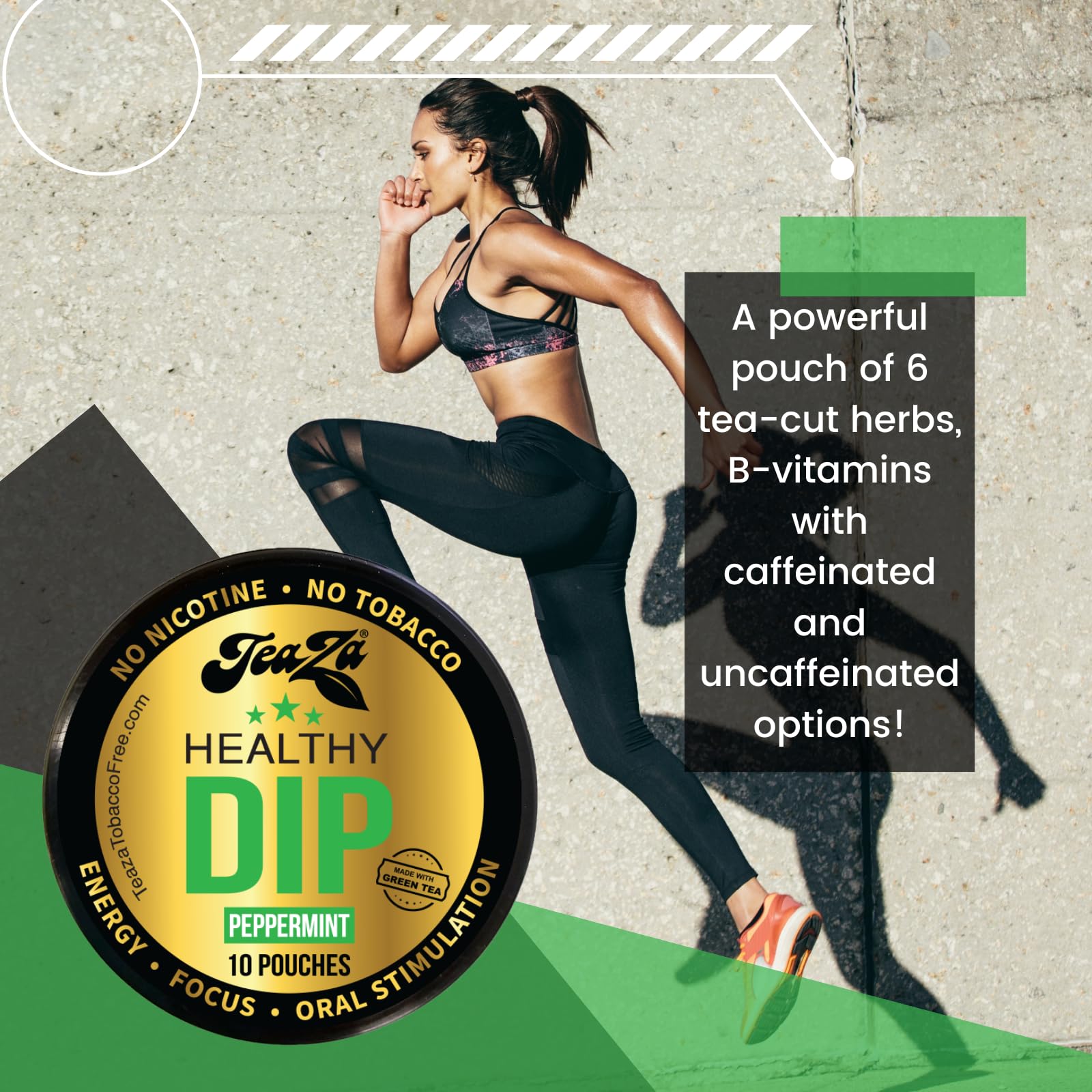 TeaZA Herbal Energy Pouches, Nicotine Free Tobacco Free Smokeless Alternative Snuff, Made with Green Tea Caffeine Dip Pouches, P