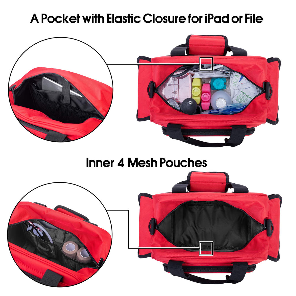 Trunab Home Health Nurse Bag Empty, Portable Medical Supplies Shoulder Bag for Hospice, Home Visit, Hospital Interns, Red, Bag O