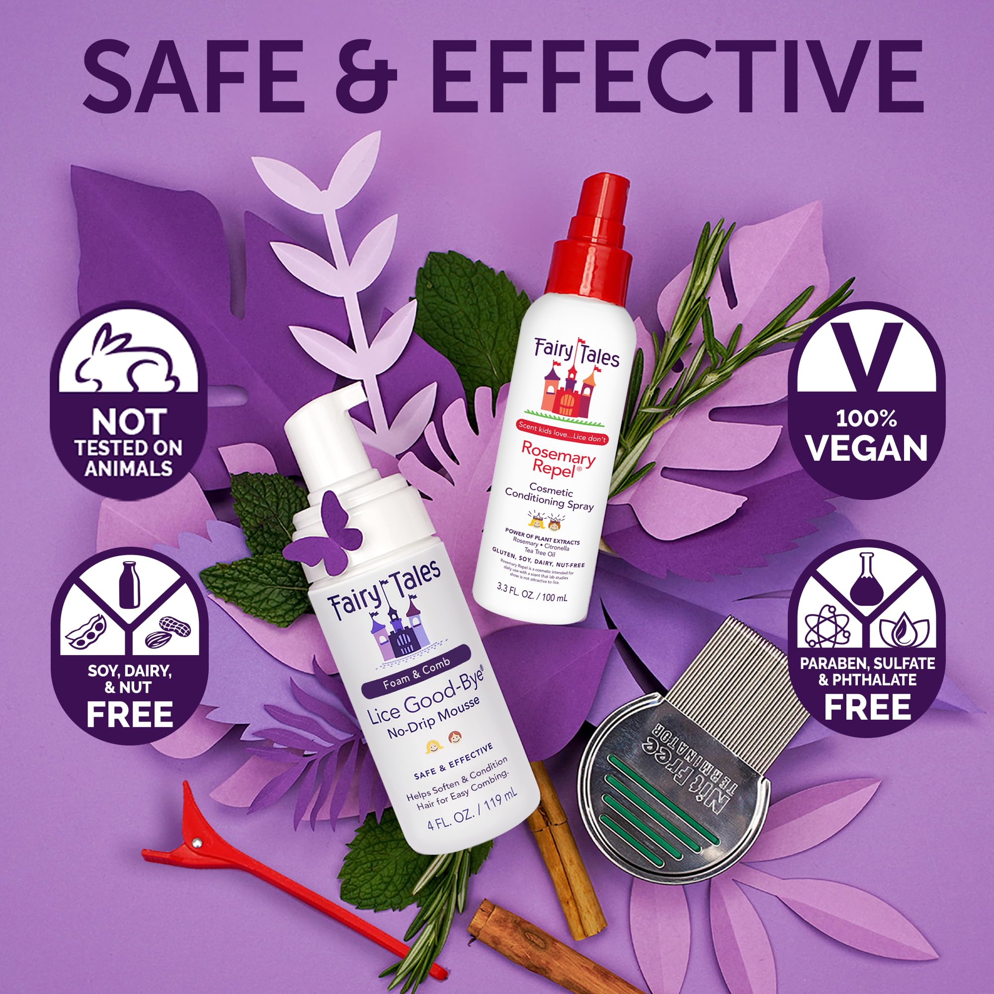 Fairy Tales Lice Good-Bye Lice Removal Treatment Kit, All-in-One Mousse, Lice Removal Comb, and Rosemary Repel Conditioning Spra