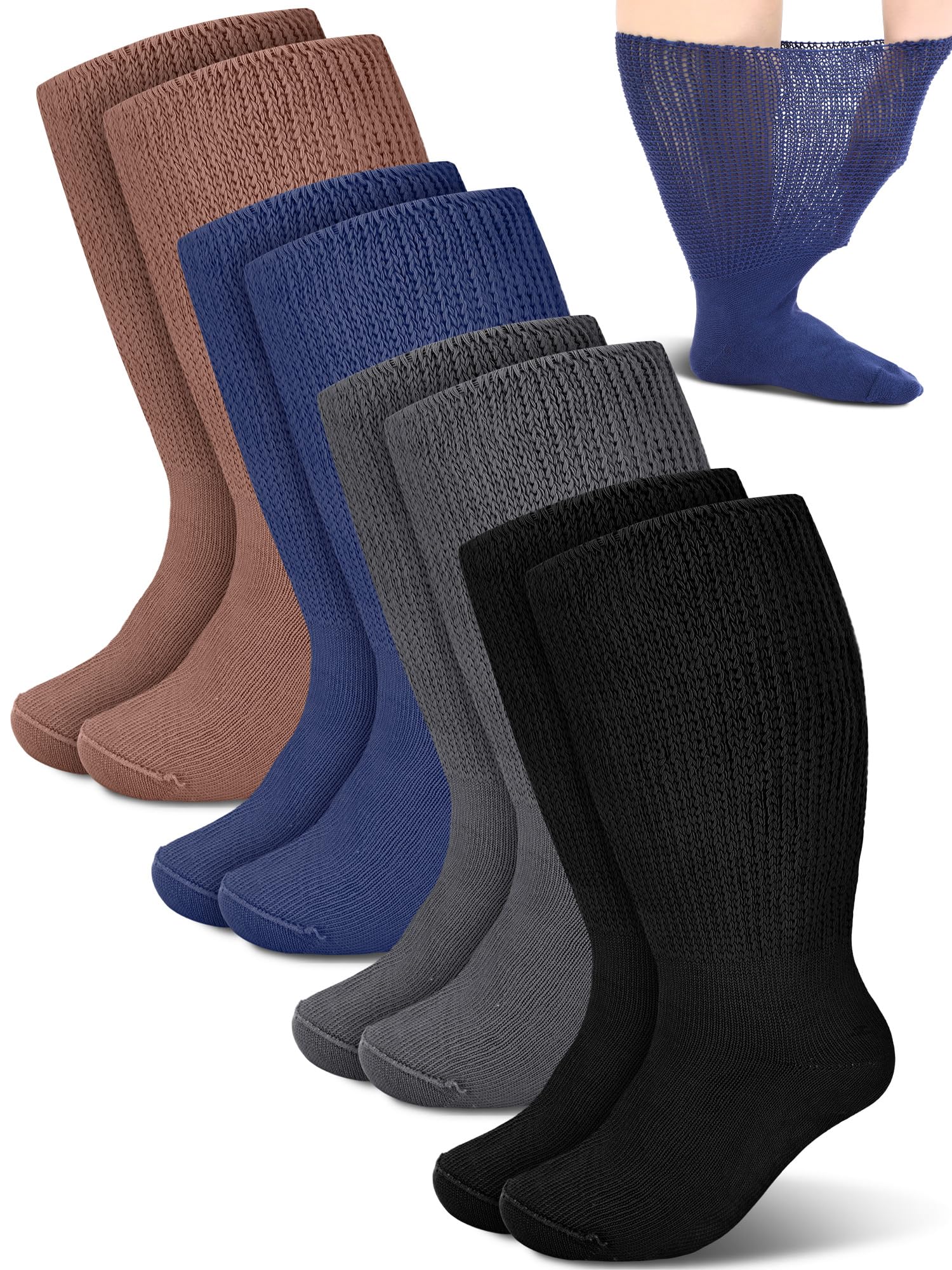 Bunnycool 4 Pairs Extra Wide Socks Swollen 30 Lymphedema Bariatric Socks Non Binding Loose Fit(10-13,Dark Color)