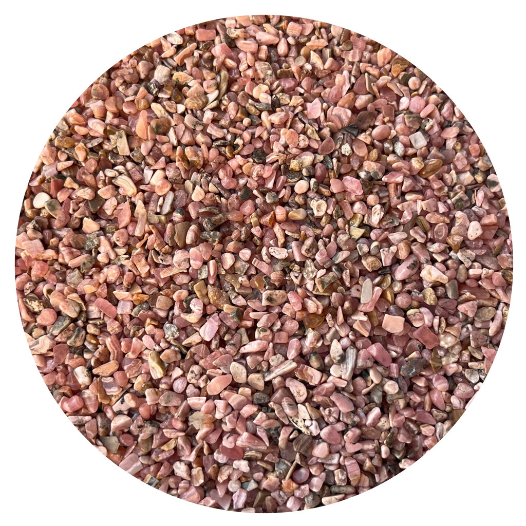 GAF TREASURES 2 oz Lot Natural Semi Tumbled Gemstone Chips, Crushed Mini Crystals, Undrilled Crystal Chips (Rhodochrosite)