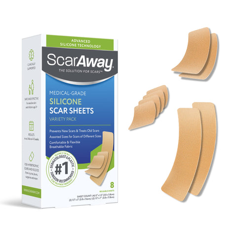 ScarAway Advanced Silicone Scar Sheets, Medical Grade Variety Pack Silicone Strips, Scar Treatment & Prevention for Surgical, Bu