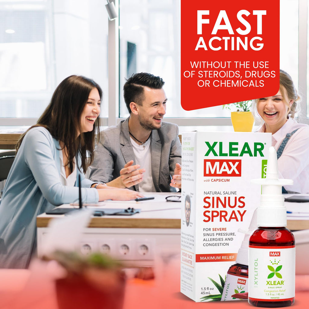 Xlear MAX Saline Nasal Spray, Natural Formula with Xylitol, Capsicum and Aloe, Nasal Decongestant for Sinus Pressure, Headache,