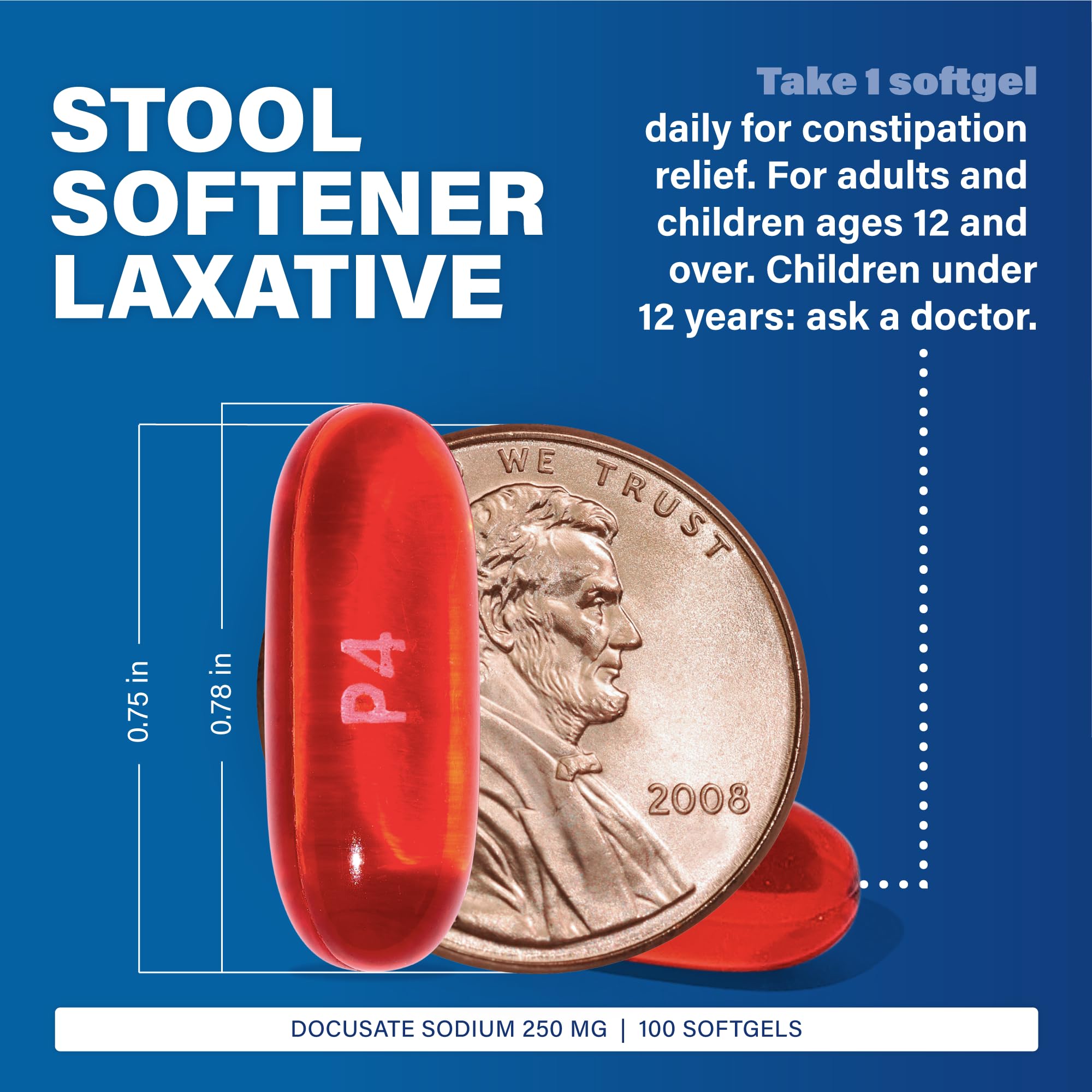 Major Docusate Sodium 250 mg - Extra Strength Stool Softener Laxative Softgels for Constipation Relief - Gentle Stool Softeners