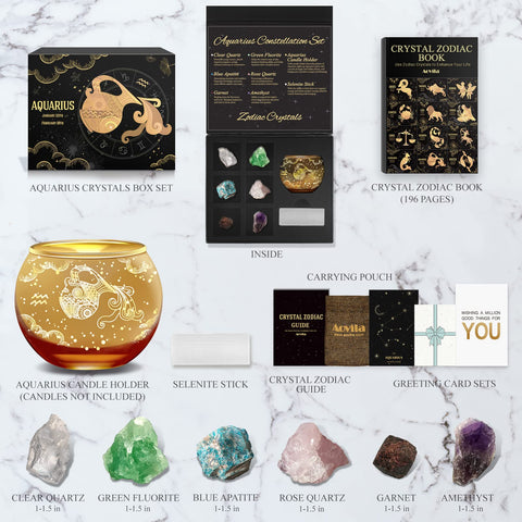 Aovila Aquarius Birthday Gifts for Women - Aquarius Candle Holder Crystals Birthstones Gifts Box Set - Zodiac Gifts Astrology Ho