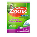 Zyrtec Childrens Dye-Free Chewables for 24 Hour Allergy Relief, 2.5 mg Cetirizine HCl Antihistamine Tablets, Kids Allergy Medic