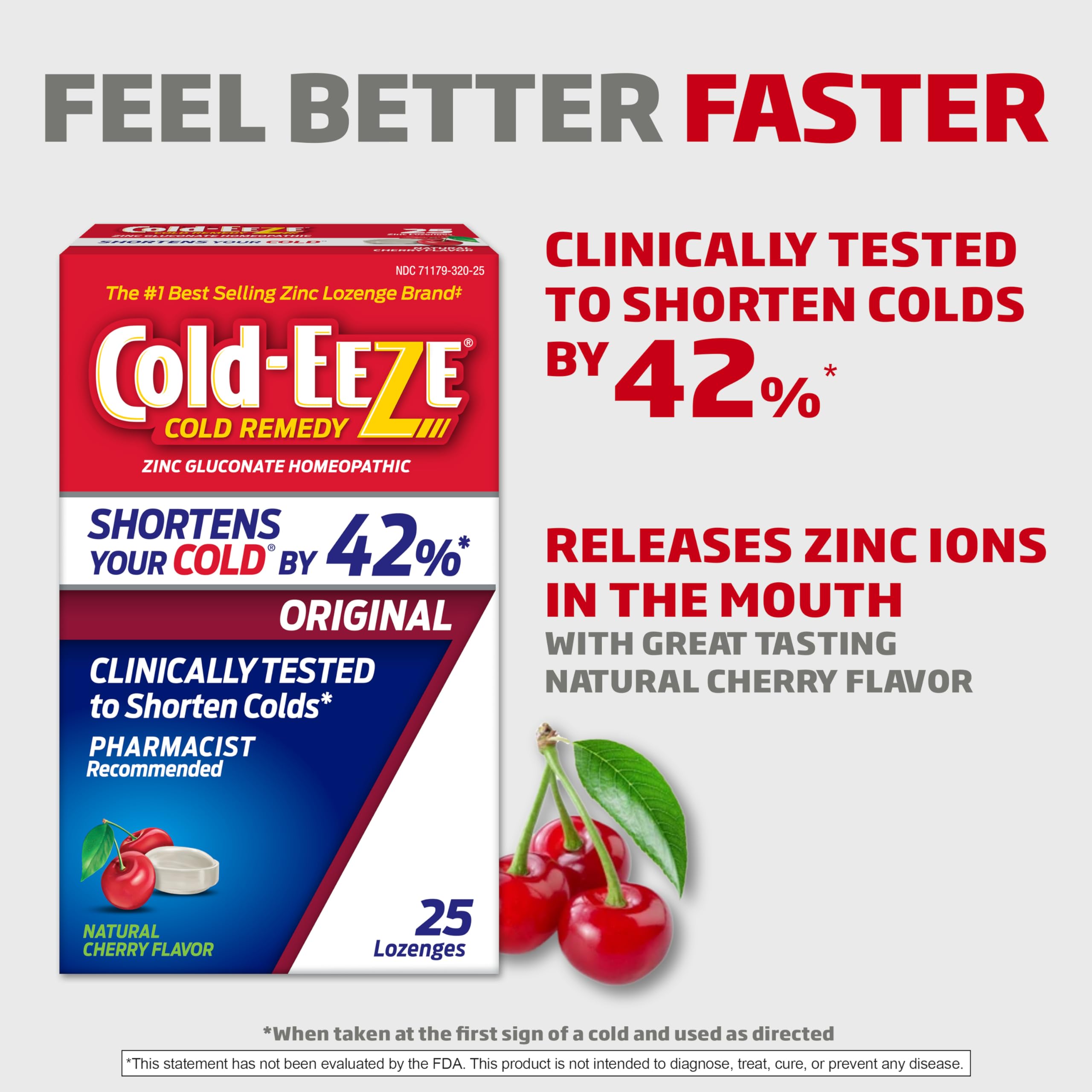 Cold-EEZE Natural Cherry Zinc Lozenges, Homeopathic Cold Remedy, Reduces Duration of the Common Cold, Sore Throat, Cough, Conges
