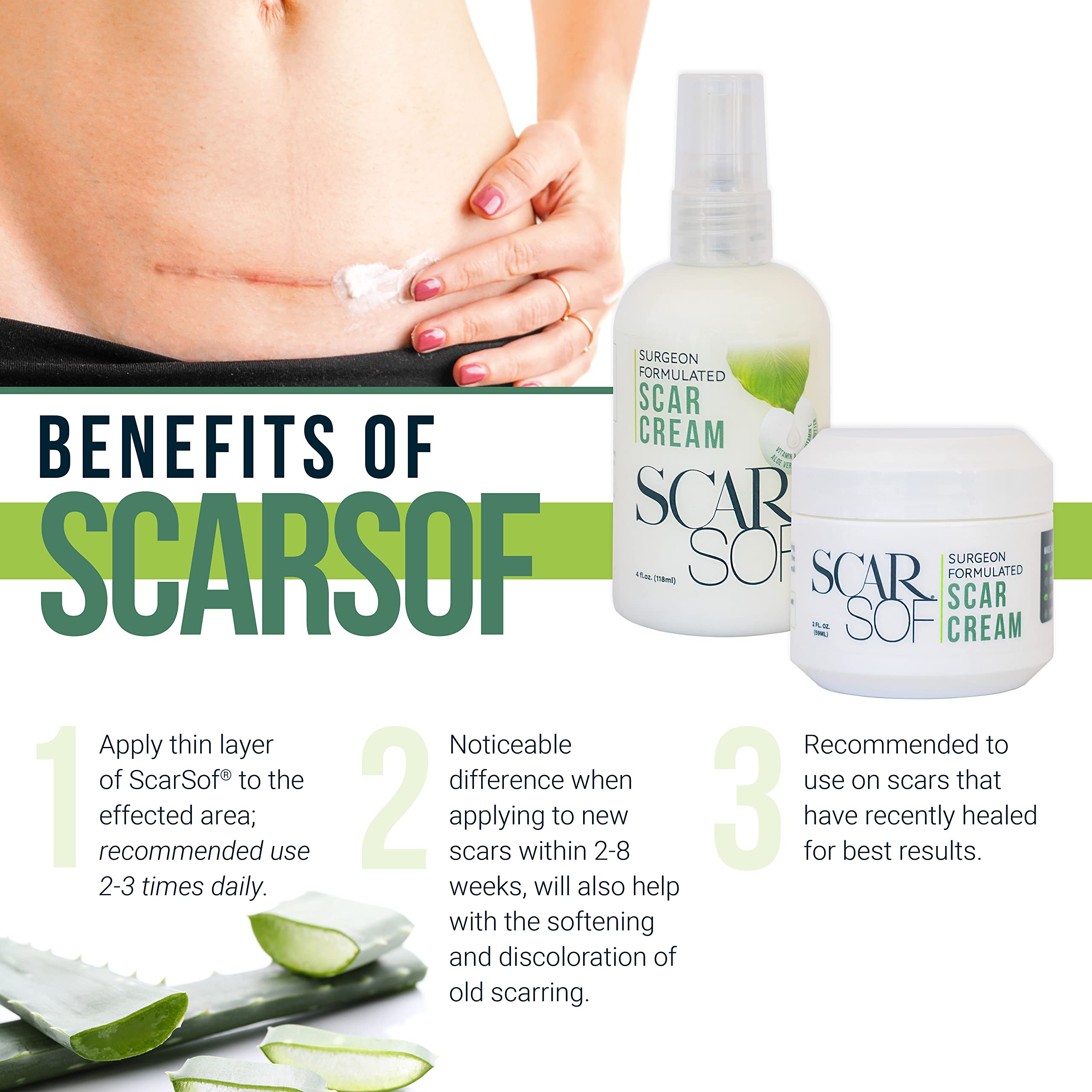 ScarSof Scar Cream - Advanced Scar Cream Made with 100% Organic Aloe Vera and All Natural Emu Oil - Helps Scar Appearance and Ov