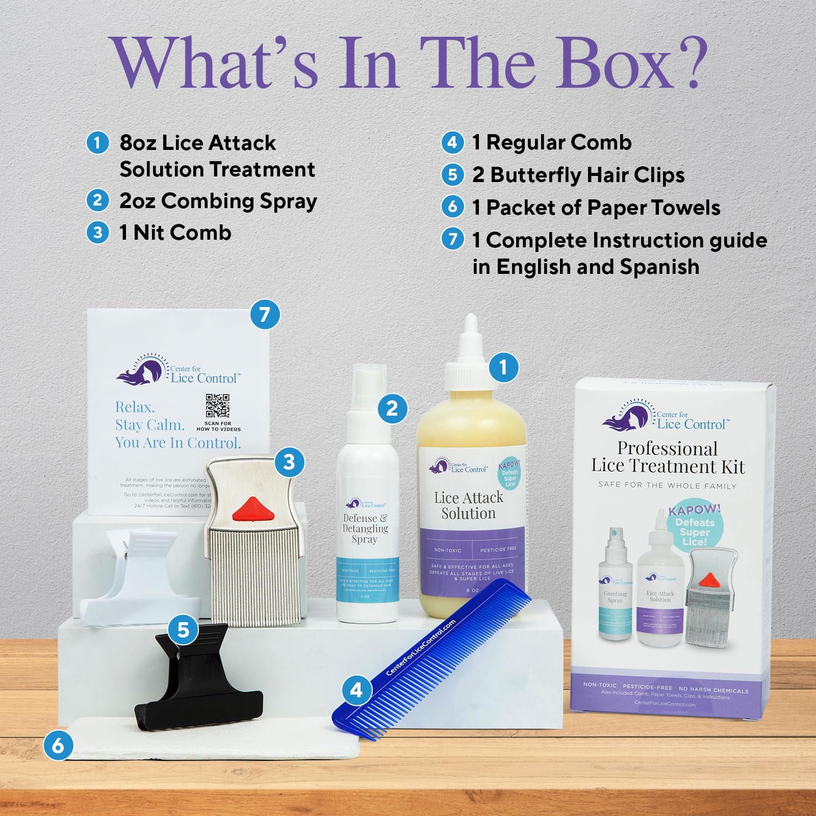 Kapow All-in-One Head Lice Treatment Kit for Family - Extra Strength Lice Shampoo, Spray & Comb for Kids & Adults, Sensitive Sca