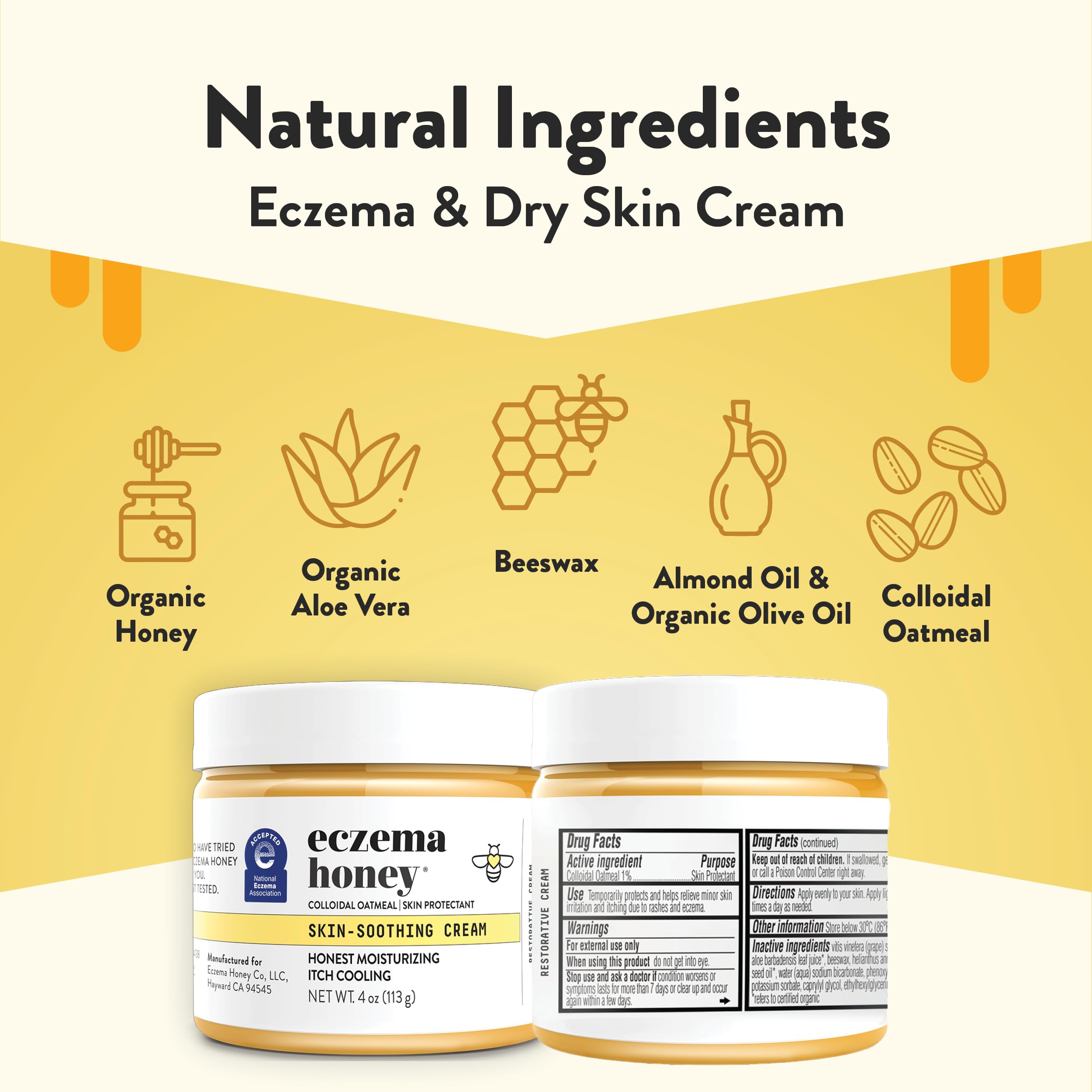 ECZEMA HONEY Original Skin-Soothing Cream - Organic Hand & Body Eczema Relief - Natural Honey Lotion for Dry, Itchy, & Irritable