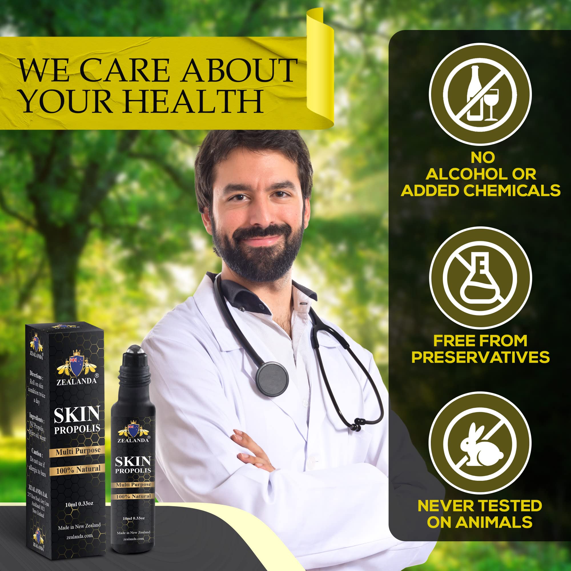 ZEALANDA Skin Propolis, Multi Purpose 100% Natural, Alcohol-Free for Acne, Pimple, Eczema, Callus, Sunspot,Skin Rash, Insect Bit