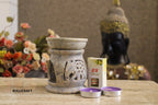 KC Kullicraft Handcrafted Soapstone Aroma Oil Diffuser Burner Stands with 2 Tea Light Candle and 2.5 ml Mogra Oil (Beige)