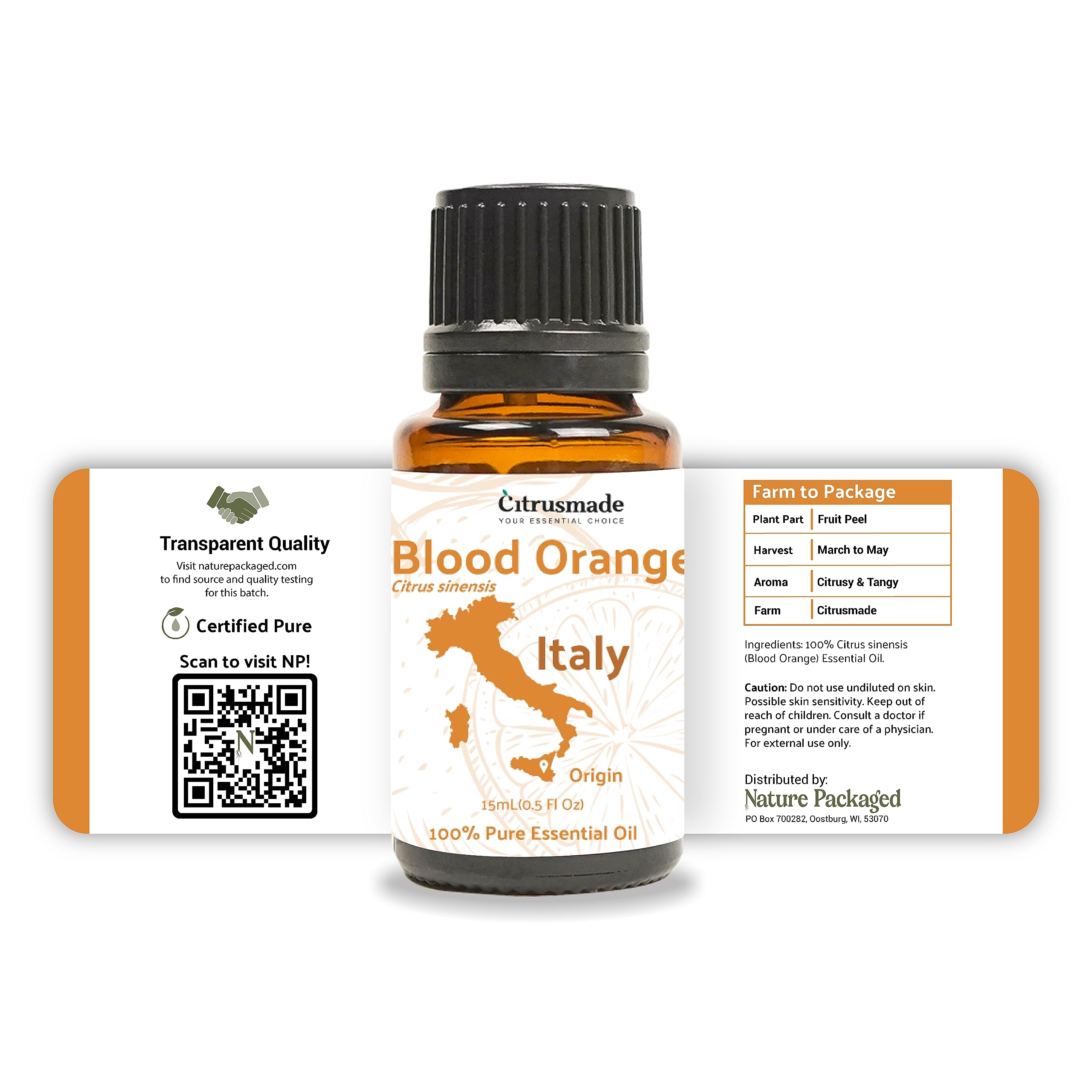 Nature Packaged Blood Orange Essential Oil - Direct from Citrusmade in Sicily - Pure Essential Oil for Diffusers and Aromatherap