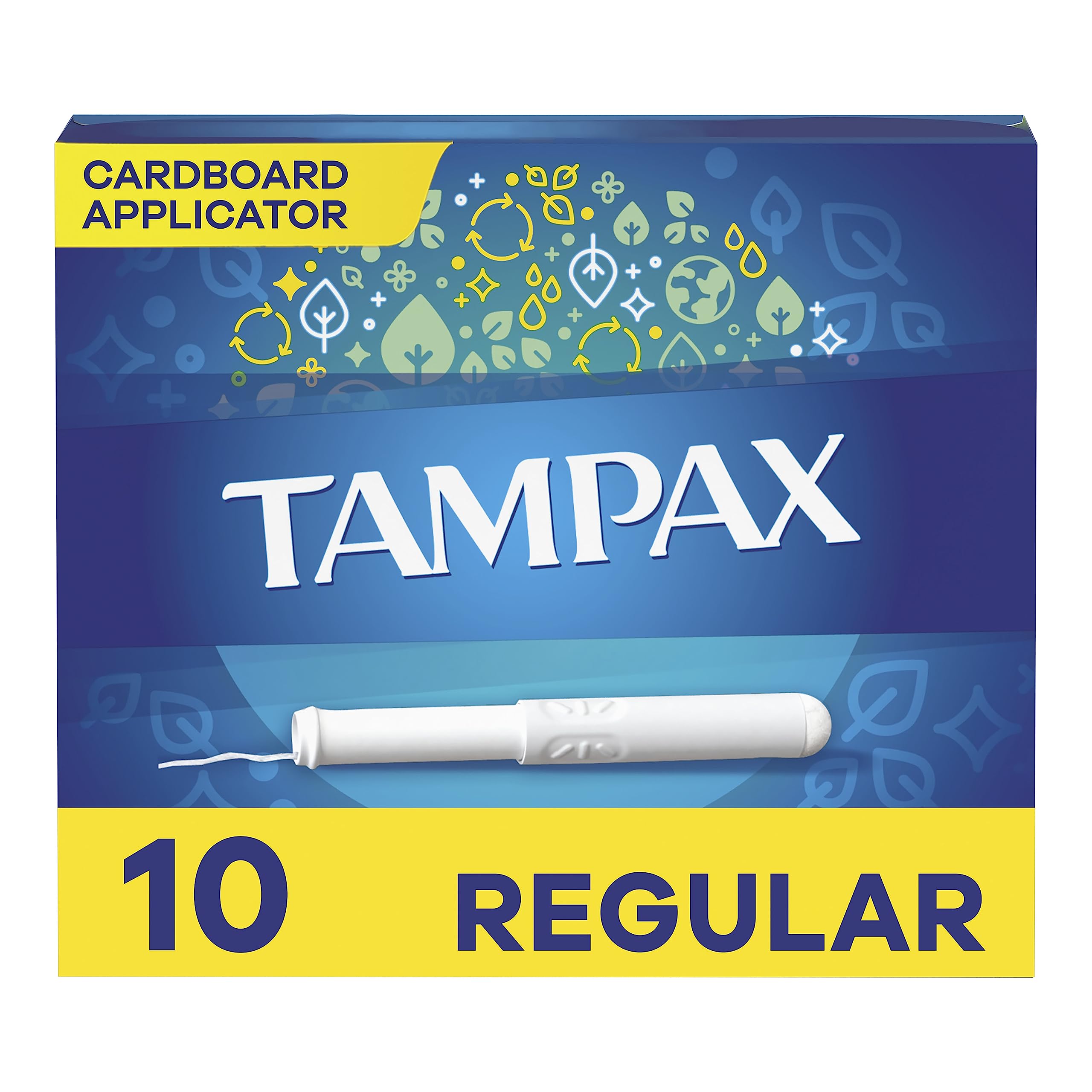 Tampax Cardboard Tampons Regular Absorbency, Anti-Slip Grip, LeakGuard Skirt, Unscented, 10 Count
