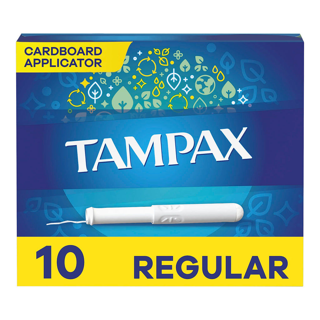 Tampax Cardboard Tampons Regular Absorbency, Anti-Slip Grip, LeakGuard Skirt, Unscented, 10 Count