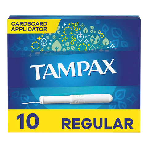 Tampax Cardboard Tampons Regular Absorbency, Anti-Slip Grip, LeakGuard Skirt, Unscented, 10 Count