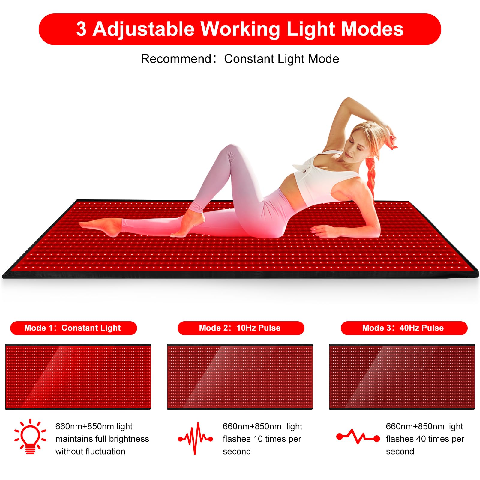 Red Light Therapy Mat 70.9'' X 31.5'' 1280 LEDs Near Infrared Light Therapy Blanket 660nm 850nm Full Body Pad 3 Modes & 9 Timer
