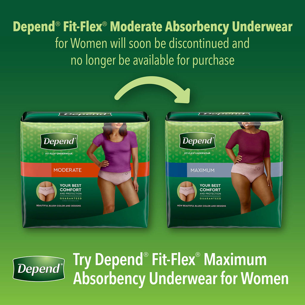 Depend FIT-FLEX Incontinence Underwear for Women, Disposable, Moderate Absorbency, S/M, Blush, 84 Count (4 Packs of 21)