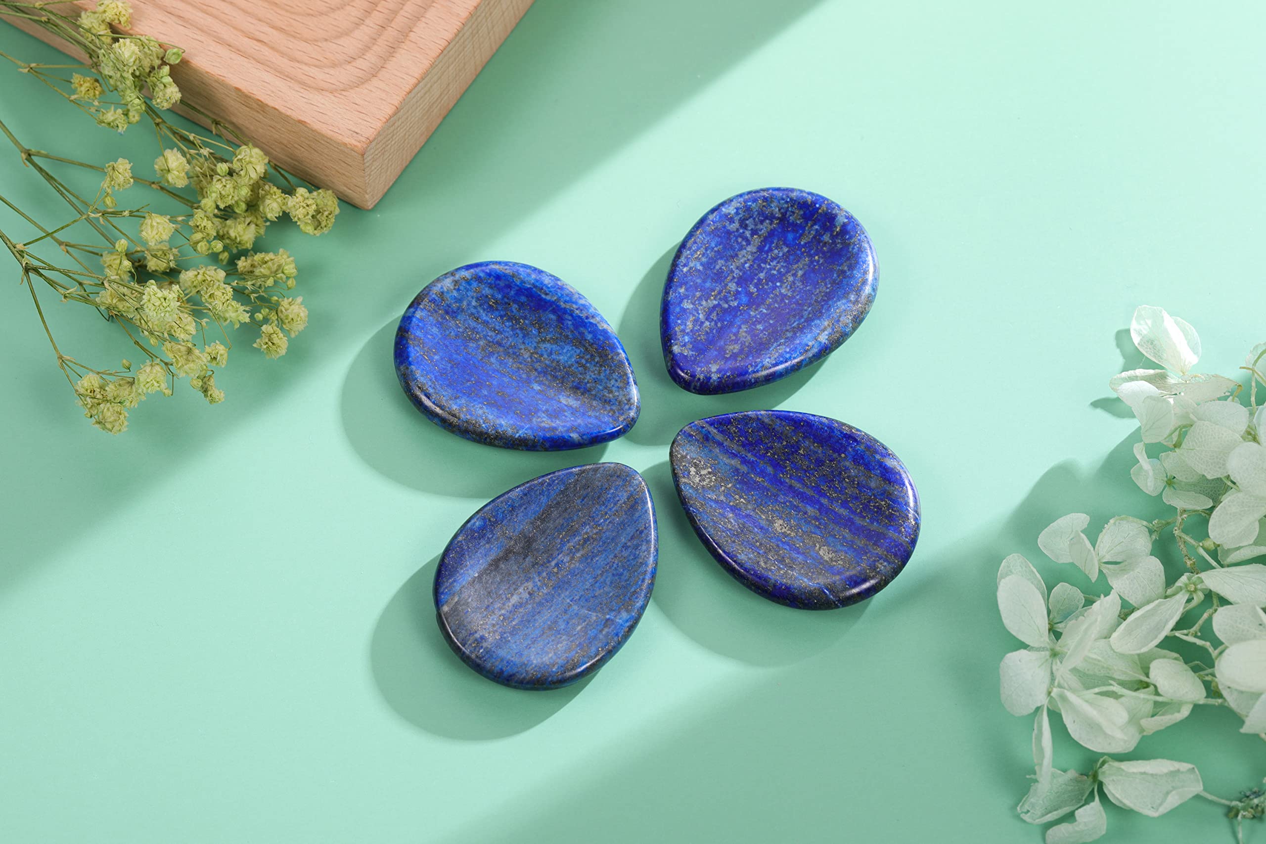 CrystalTears Lapis Lazuli Crystal Worry Stone Thumble Polished Healing Crystals Pocket Palm Stone Thumb Worry Stones for Anxiety