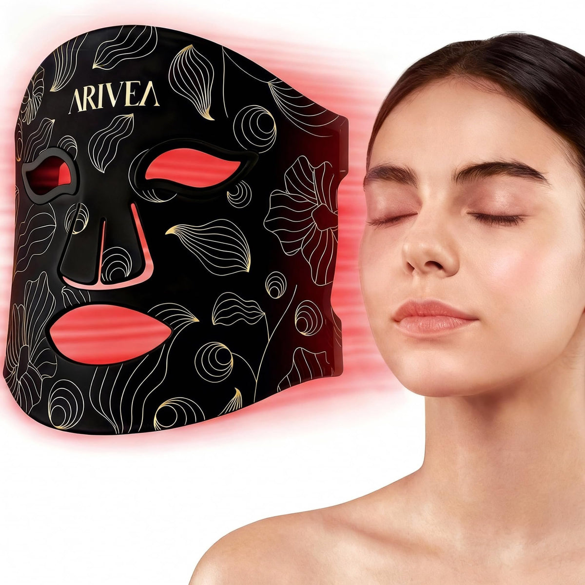 ARIVEA Red Light Therapy Mask for Face  Portable Wireless LED Face Mask with 3 Modes (Red, Blue, Infrared 850nm), Cordless Anti