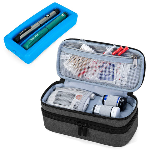 LUXJA 2 Layers Insulin Case with an Ice Pack - Holds 6 Vials (10ml) or 2 Insulin Pens, Diabetic Bag with Supplies Storage Pocket