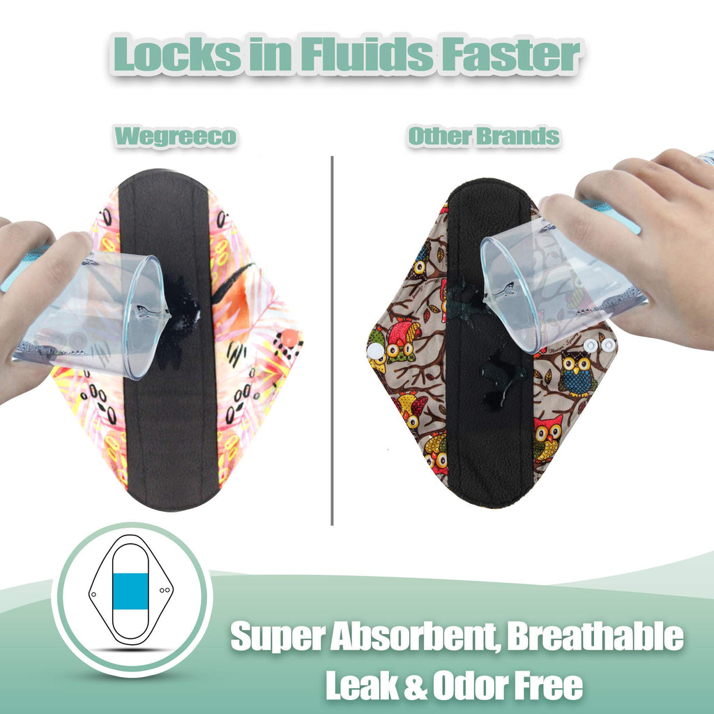 wegreeco Reusable Menstrual Pads - Reusable Sanitary Pads | Reusable Panty Liners | Soft Cloth Menstrual - 6 Pack with 1 Cloth M