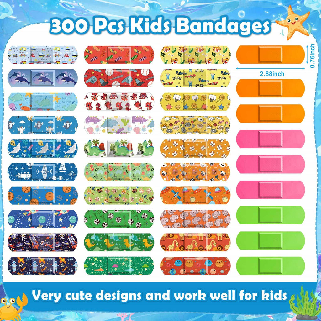 Sublaga 33 Style Kids Cartoon Bandages 300 Pcs Cute Bandages Adhesive Flexible Colorful Bandage Toddler Bandage Waterproof Prote